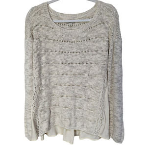NWOT Lucky Brand Crochet and Knit Chiffon Combo Sweater Cream Women's sz Large